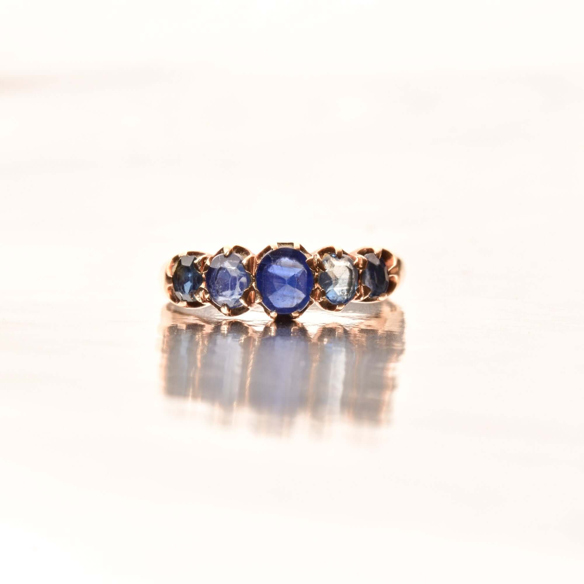 Antique Five-Stone Natural Sapphire Ring In 14K Gold, Half-Eternity Engagement Ring, Estate Jewelry, 7 US - Good's Vintage