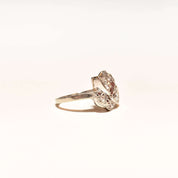 Elegant Two-Diamond Cocktail Ring In 14K White Gold, Textured Stamped Design, .30 TCW, Estate Jewelry, 4 1/2 US