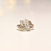 Elegant Two-Diamond Cocktail Ring In 14K White Gold, Textured Stamped Design, .30 TCW, Estate Jewelry, 4 1/2 US