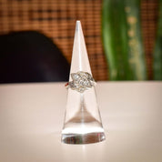 Elegant Two-Diamond Cocktail Ring In 14K White Gold, Textured Stamped Design, .30 TCW, Estate Jewelry, 4 1/2 US