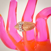 Modernist 18K Diamond Cluster Cocktail Ring, Woven Yellow Gold Dome Ring, Estate Jewelry, 5 1/4 US - Good's Vintage