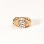 Modernist 18K Diamond Cluster Cocktail Ring, Woven Yellow Gold Dome Ring, Estate Jewelry, 5 1/4 US - Good's Vintage