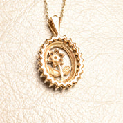 Elegant 10K Diamond Pave Flower Necklace, Two-Tone Diamond Halo Pendant, Art Deco Revival, Estate Jewelry, 19" L