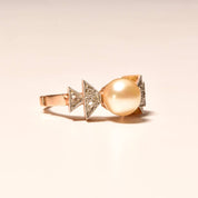 Art Deco Two-Tone Pearl Diamond Accent Ring In 18K Gold