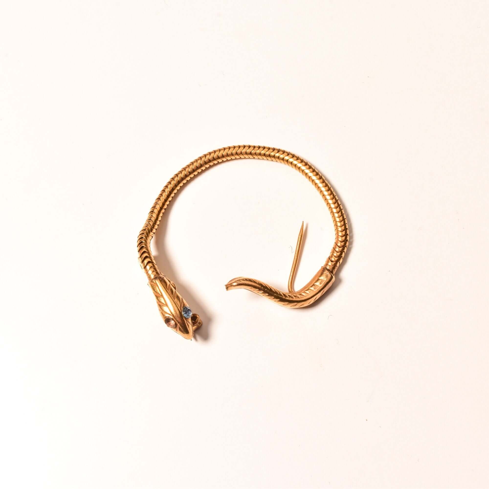 Gold Filled Serpent Snake Chain Tie Pin, Blue Jeweled Eyes, Vintage Sweater-Clip, Estate Jewelry, 9.5cm