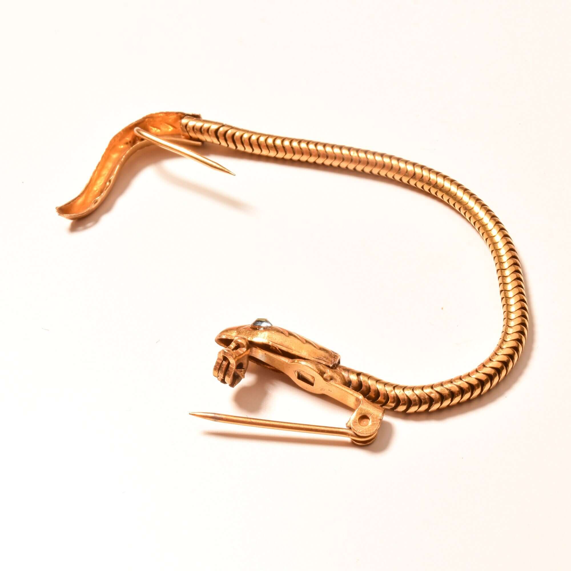 Gold Filled Serpent Snake Chain Tie Pin, Blue Jeweled Eyes, Vintage Sweater-Clip, Estate Jewelry, 9.5cm