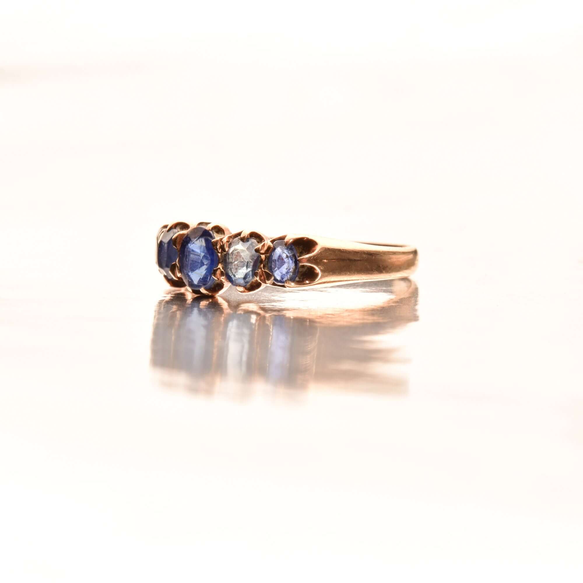 Antique Five-Stone Natural Sapphire Ring In 14K Gold, Half-Eternity Engagement Ring, Estate Jewelry, 7 US - Good's Vintage
