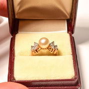Art Deco Two-Tone Pearl Diamond Accent Ring In 18K Gold