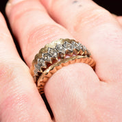 14K Textured Diamond Wide Band Ring, White Gold Diamond Accents, Estate Jewelry, Statement Ring, Size 7 US