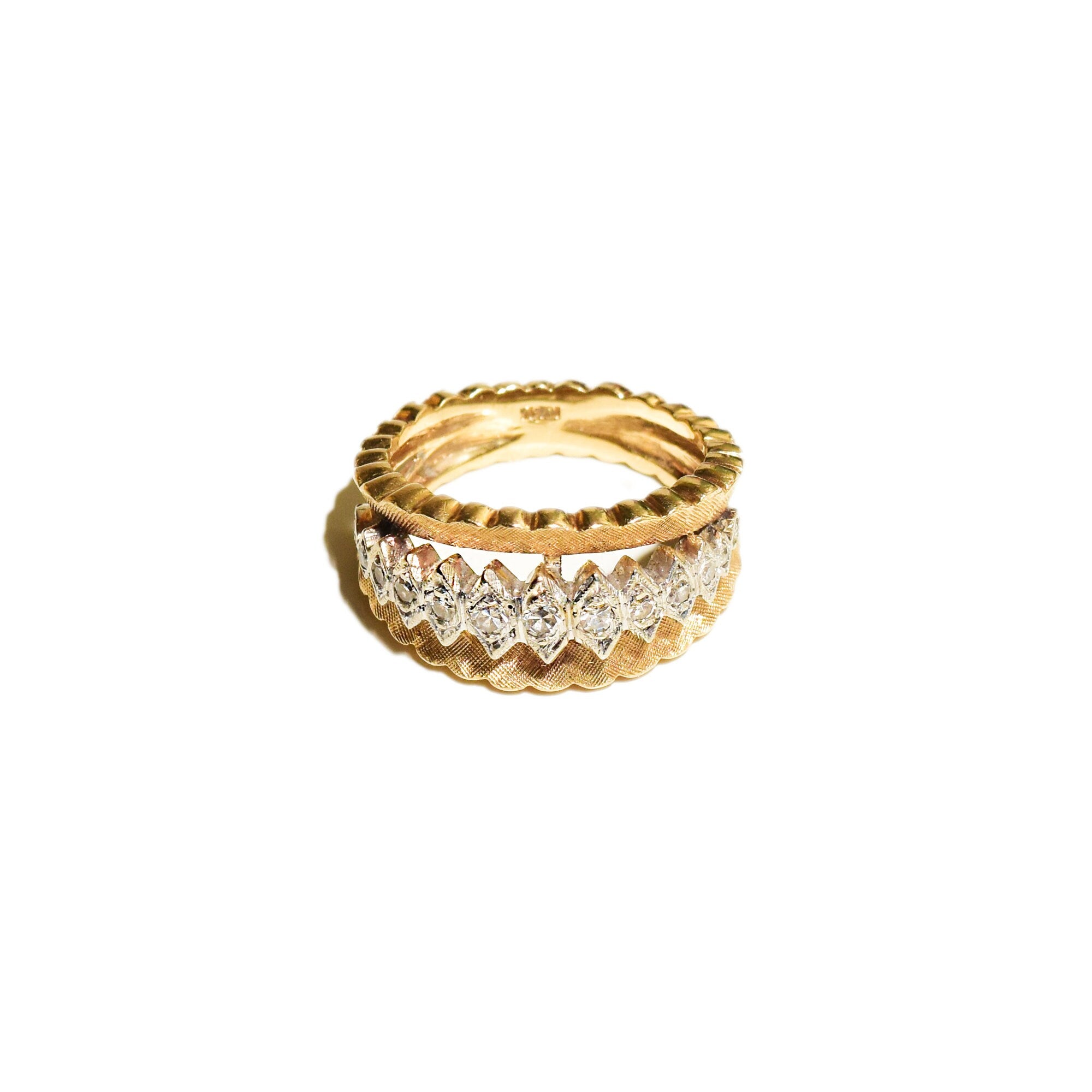 14K Textured Diamond Wide Band Ring, White Gold Diamond Accents, Estate Jewelry, Statement Ring, Size 7 US
