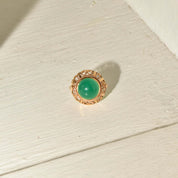 Chrysoprase Bombe Ring In 14K Yellow Gold, Ornate Filigree Designs, Vintage Cocktail Ring, Size 7 US