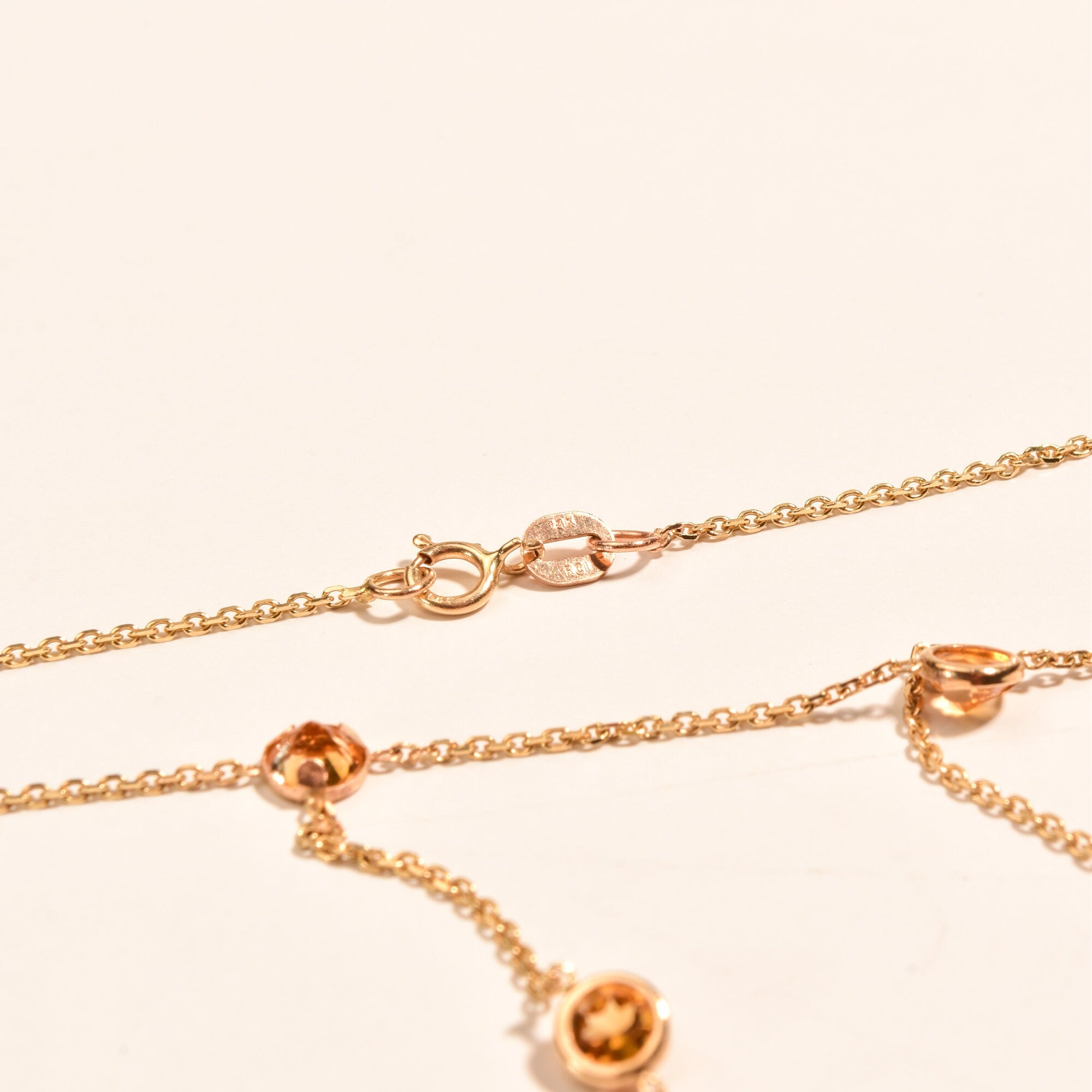 Elegant 14K Citrine Station 3-Tassel Choker Necklace, Minimalist Bezel-Set Drop Necklace, Ladies Gold Chain, 16" L