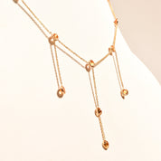 Elegant 14K Citrine Station 3-Tassel Choker Necklace, Minimalist Bezel-Set Drop Necklace, Ladies Gold Chain, 16" L