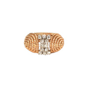 Modernist 18K Diamond Cluster Cocktail Ring, Woven Yellow Gold Dome Ring, Estate Jewelry, 5 1/4 US - Good's Vintage