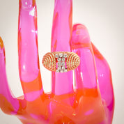 Modernist 18K Diamond Cluster Cocktail Ring, Woven Yellow Gold Dome Ring, Estate Jewelry, 5 1/4 US - Good's Vintage