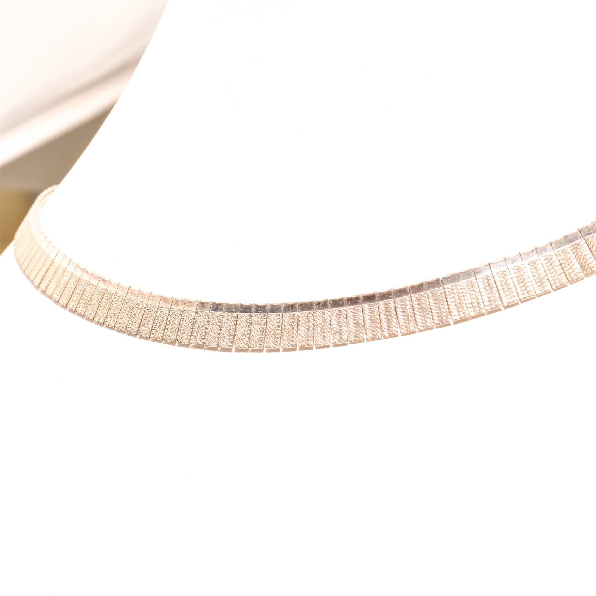 Modernist Italian Sterling Silver Fringe Collar Necklace, Textured Design, Cleopatra Style, 925 Italy, 16" L