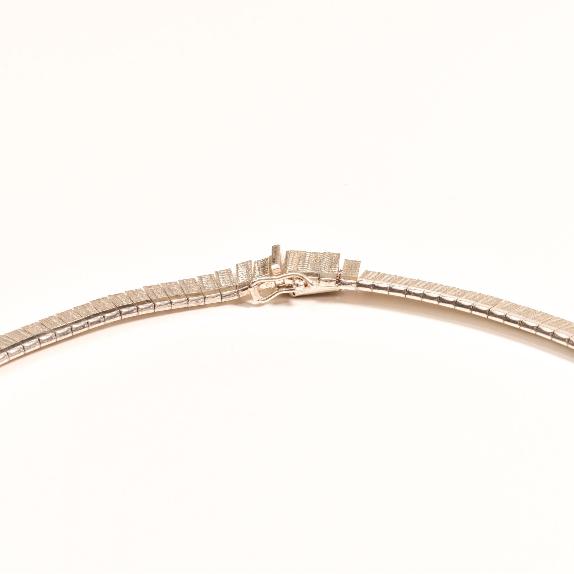 Modernist Italian Sterling Silver Fringe Collar Necklace, Textured Design, Cleopatra Style, 925 Italy, 16" L