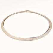 Modernist Italian Sterling Silver Fringe Collar Necklace, Textured Design, Cleopatra Style, 925 Italy, 16" L