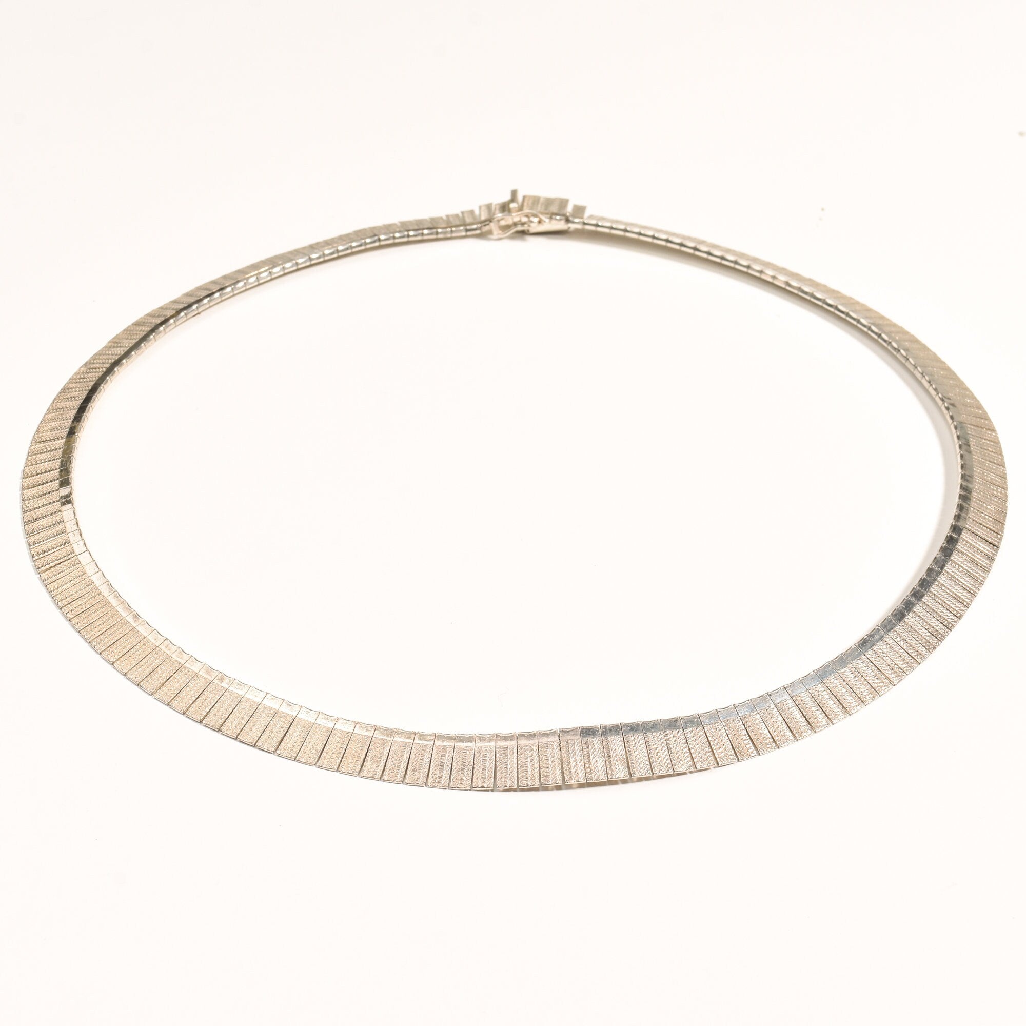 Modernist Italian Sterling Silver Fringe Collar Necklace, Textured Design, Cleopatra Style, 925 Italy, 16" L
