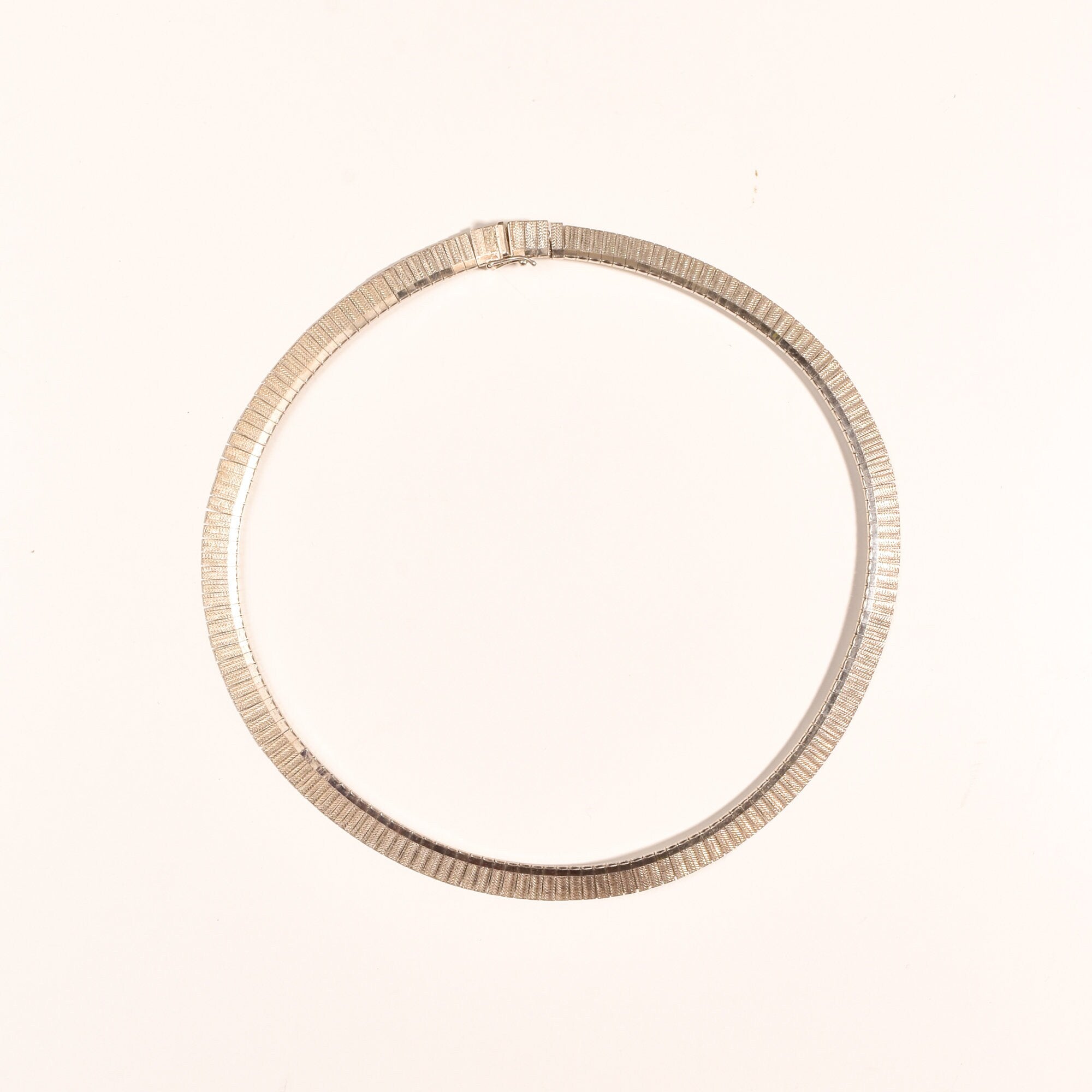 Modernist Italian Sterling Silver Fringe Collar Necklace, Textured Design, Cleopatra Style, 925 Italy, 16" L