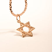 Modernist 14K Star Of David Pendant, Textured Yellow Gold Pendant, Vintage Judaica Jewelry, 30mm