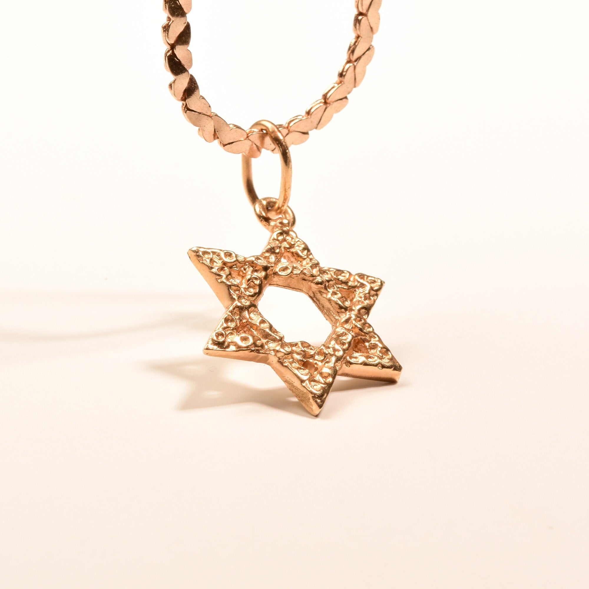 Modernist 14K Star Of David Pendant, Textured Yellow Gold Pendant, Vintage Judaica Jewelry, 30mm