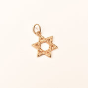 Modernist 14K Star Of David Pendant, Textured Yellow Gold Pendant, Vintage Judaica Jewelry, 30mm