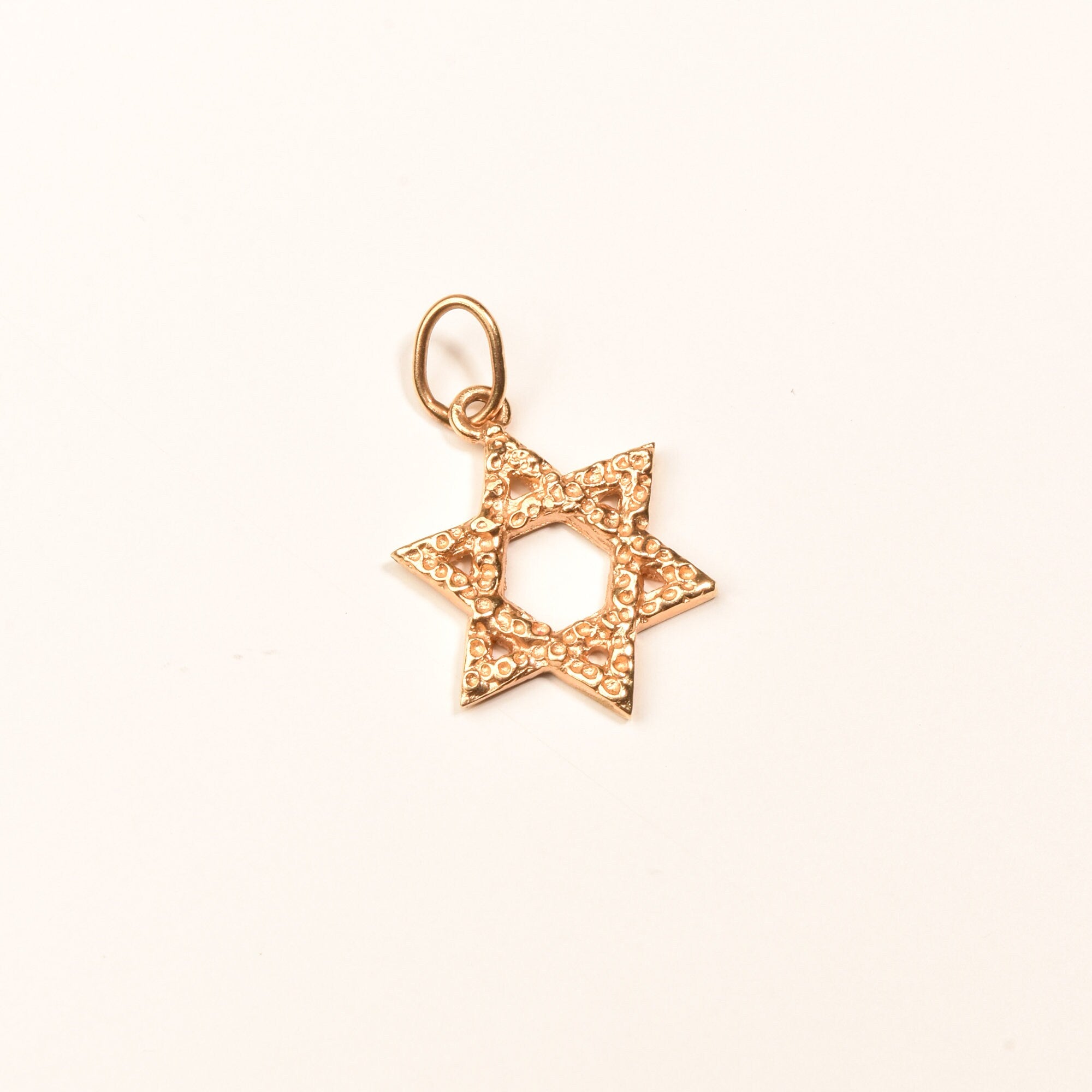 Modernist 14K Star Of David Pendant, Textured Yellow Gold Pendant, Vintage Judaica Jewelry, 30mm