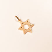 Modernist 14K Star Of David Pendant, Textured Yellow Gold Pendant, Vintage Judaica Jewelry, 30mm