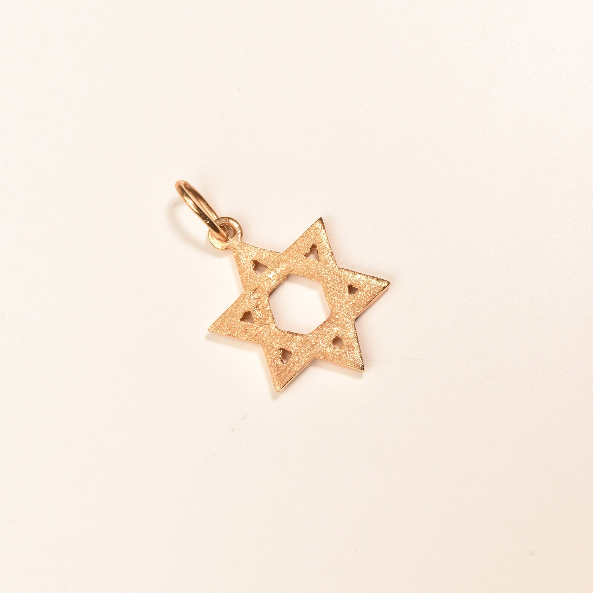 Modernist 14K Star Of David Pendant, Textured Yellow Gold Pendant, Vintage Judaica Jewelry, 30mm
