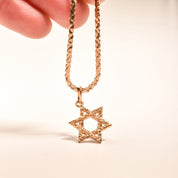 Modernist 14K Star Of David Pendant, Textured Yellow Gold Pendant, Vintage Judaica Jewelry, 30mm