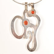 Abstract Modernist Sterling Silver Pendant Necklace, Large Cutout Cabochon Pendant, Flex Wire Collar, 14" L