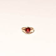 14K yellow gold garnet cabochon signet ring, minimalist pinky ring, size 7