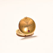 Victorian Gold Filled Locket Pendant, Garnet Accent, Engraved Motifs, Antique Locket, Mourning Jewelry, 35mm