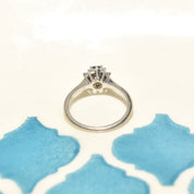 1970's Platinum Sapphire Diamond Halo Engagement Ring, Minimalist Gemstone Ring, Size 5 1/4 US