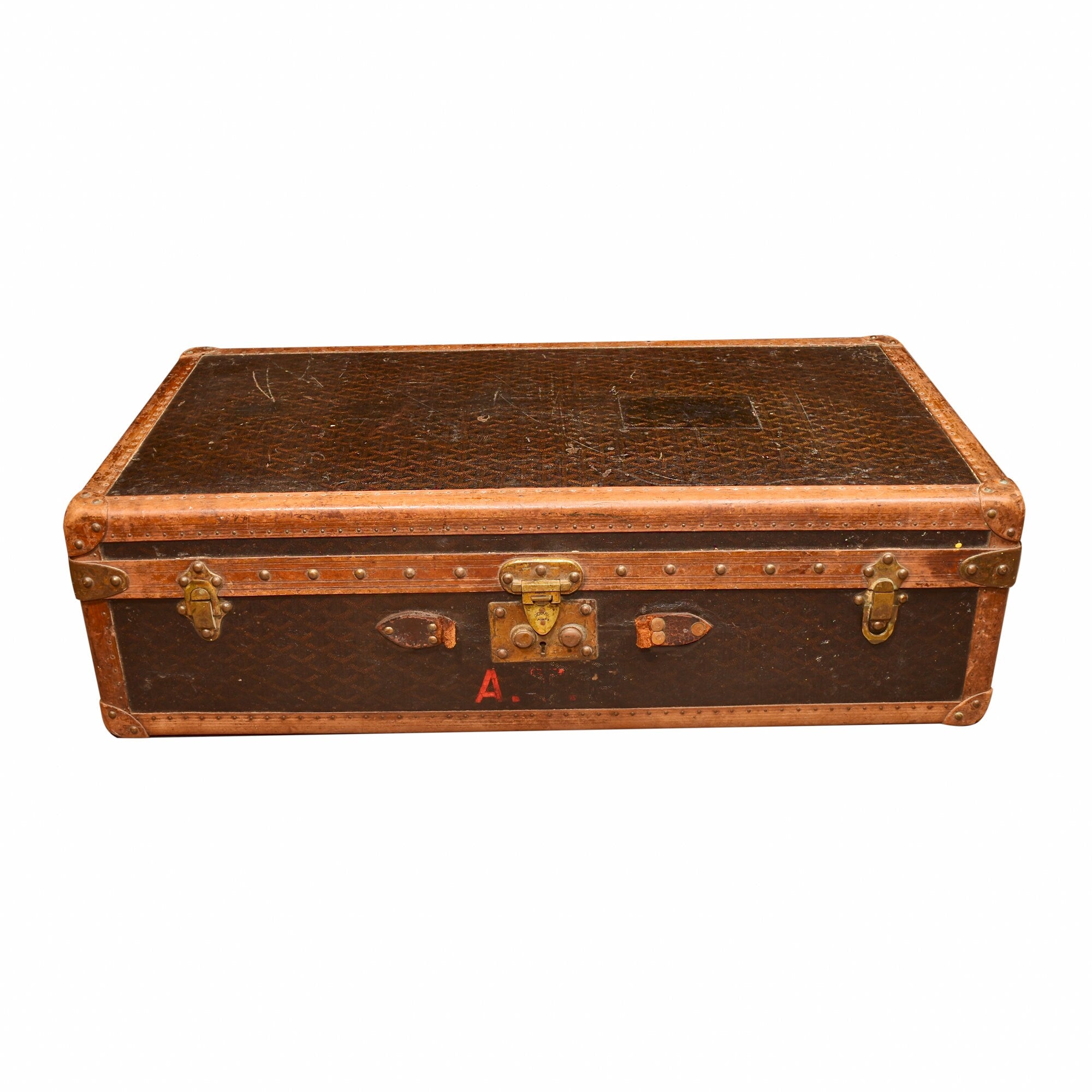Antique Original Goyard Wanamaker Hard Suitcase Monogram Trunk w/ Original Tray, Shipping Included