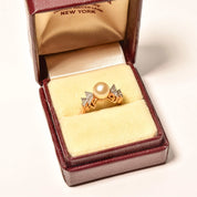 Art Deco Two-Tone Pearl Diamond Accent Ring In 18K Gold