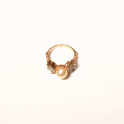 Art Deco Two-Tone Pearl Diamond Accent Ring In 18K Gold