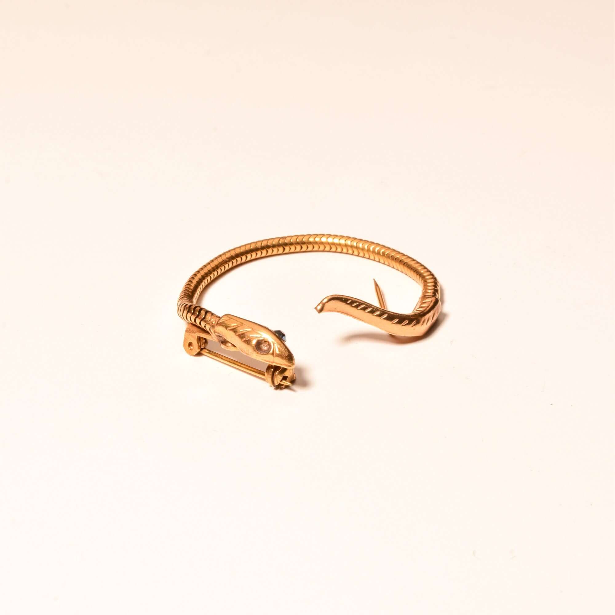 Gold Filled Serpent Snake Chain Tie Pin, Blue Jeweled Eyes, Vintage Sweater-Clip, Estate Jewelry, 9.5cm