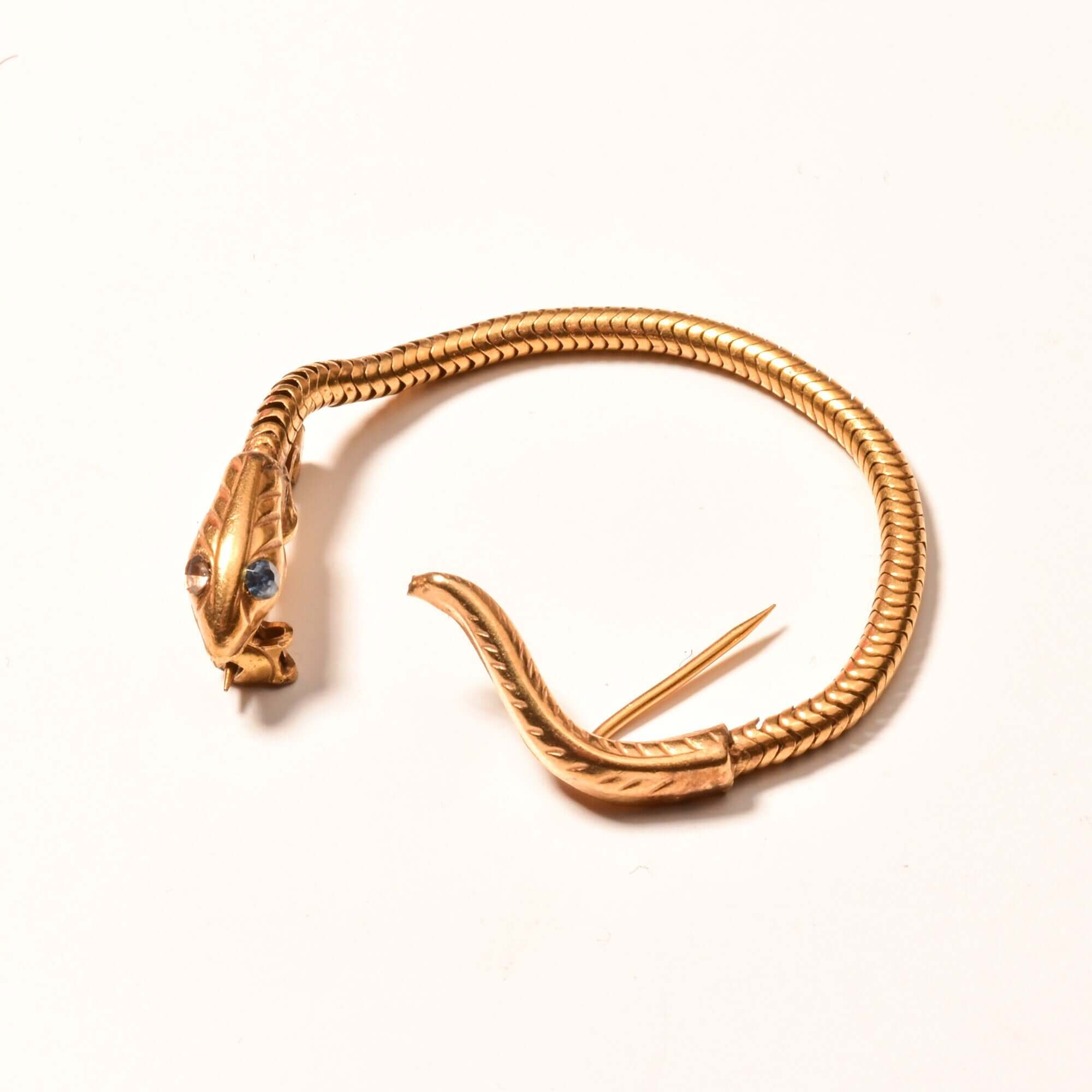 Gold Filled Serpent Snake Chain Tie Pin, Blue Jeweled Eyes, Vintage Sweater-Clip, Estate Jewelry, 9.5cm