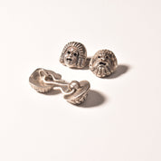 Eclectic Sterling Silver Face Mask Chain Style Cufflinks, Vintage Men's Cufflinks, Estate Jewelry, 14mm