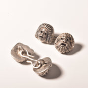 Eclectic Sterling Silver Face Mask Chain Style Cufflinks, Vintage Men's Cufflinks, Estate Jewelry, 14mm