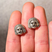 Eclectic Sterling Silver Face Mask Chain Style Cufflinks, Vintage Men's Cufflinks, Estate Jewelry, 14mm