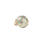 Estate 14K Enamel Diamond Cluster Dome Ring, Baby Blue Gingham Pattern Bombe Ring, Van Cleef Style, 3 1/2-5 US