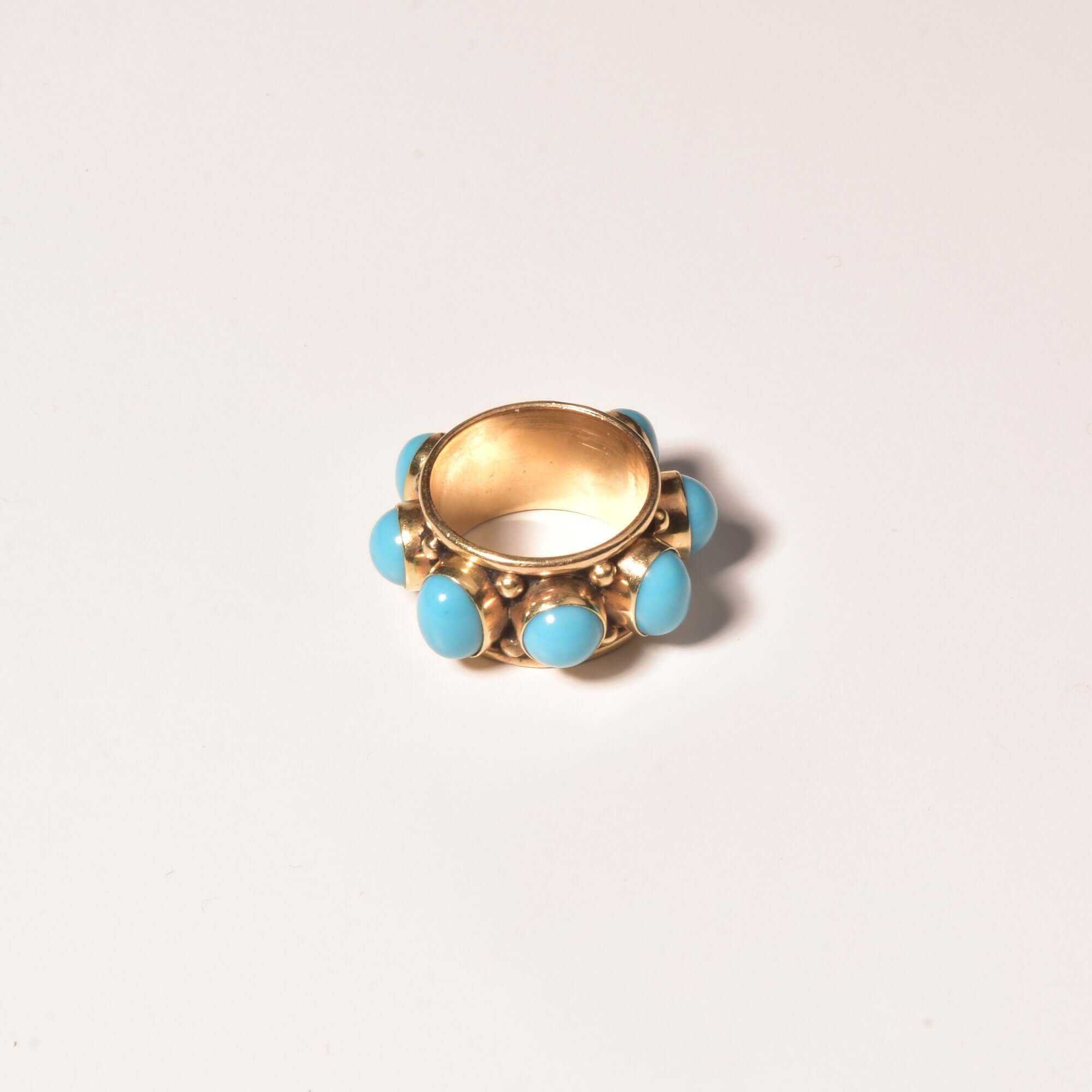 Etruscan-Style 14K Turquoise Cabochon Cigar Band Ring