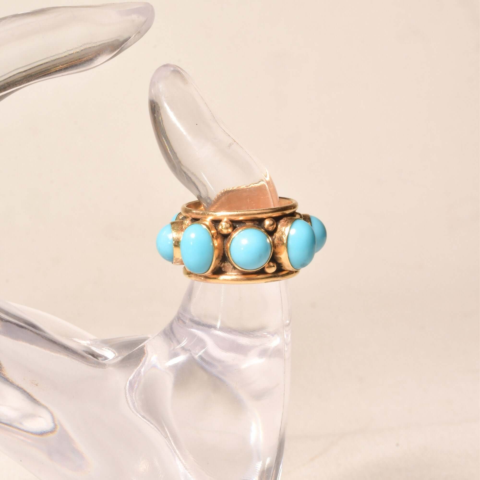 Etruscan-Style 14K Turquoise Cabochon Cigar Band Ring