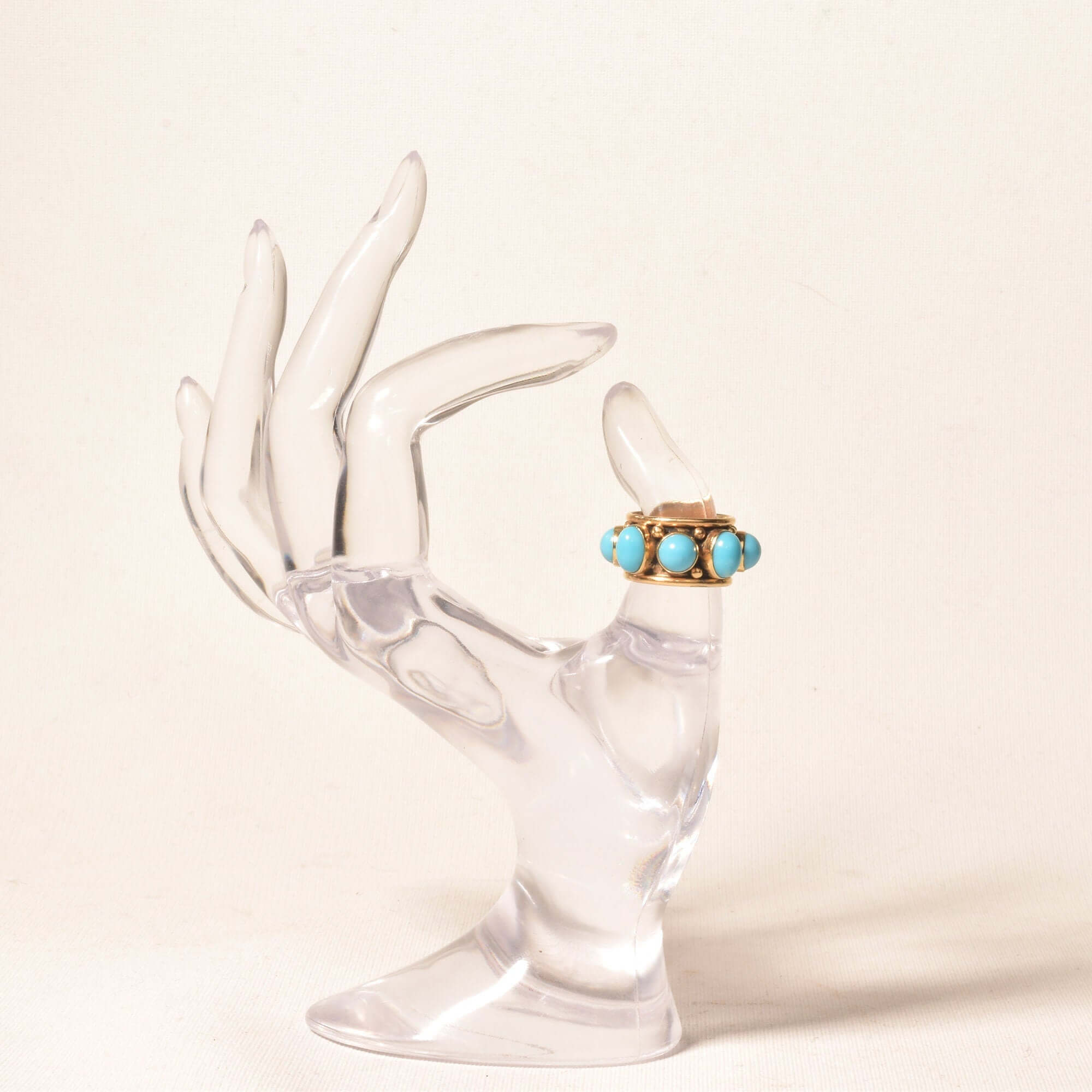 Etruscan-Style 14K Turquoise Cabochon Cigar Band Ring
