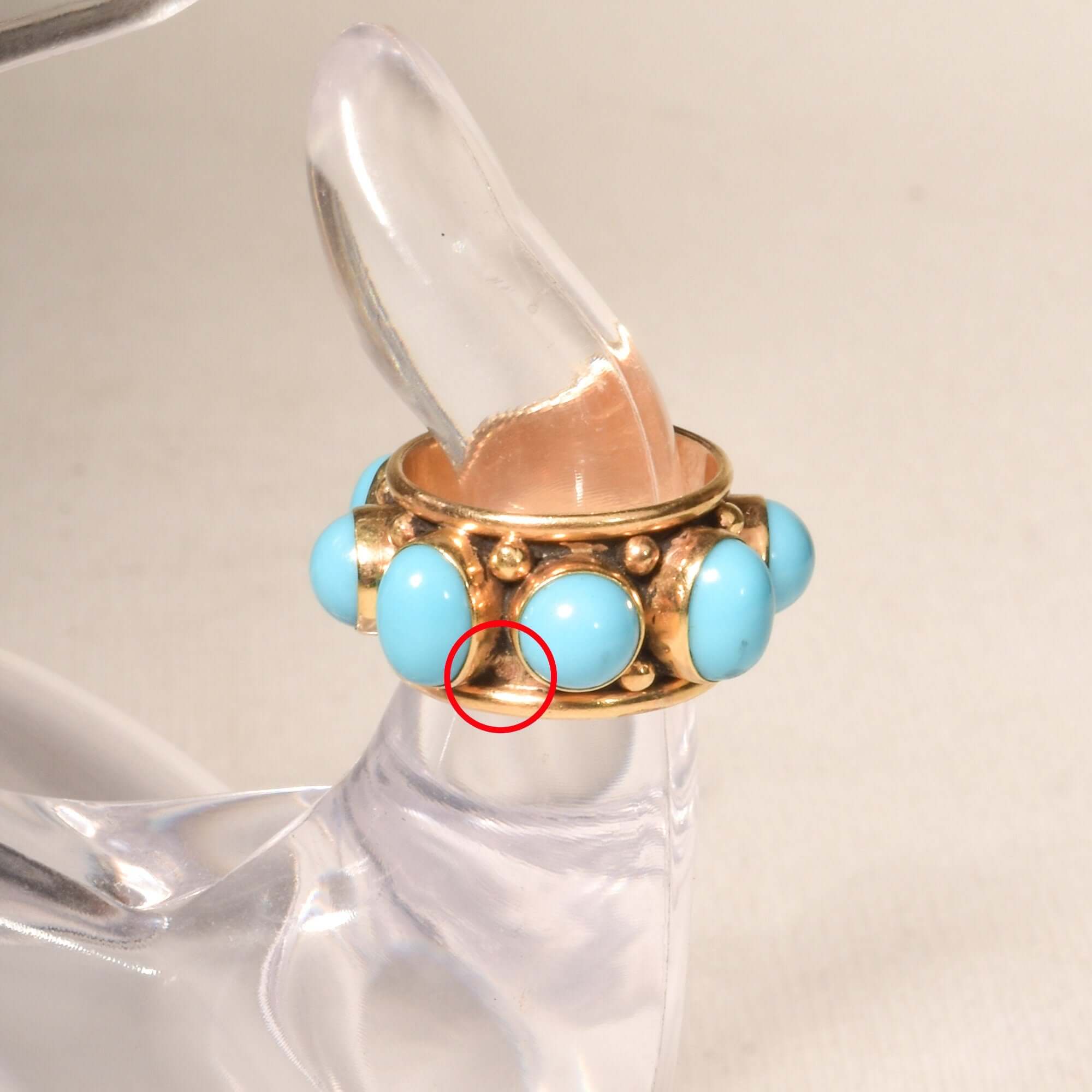 Etruscan-Style 14K Turquoise Cabochon Cigar Band Ring