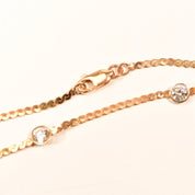 CZ Diamond Station Necklace In 14K Yellow Gold, Bezel Strand Serpentine Chain, Estate Jewelry, 16 1/2" L