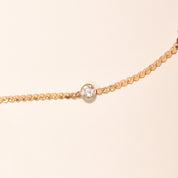 CZ Diamond Station Necklace In 14K Yellow Gold, Bezel Strand Serpentine Chain, Estate Jewelry, 16 1/2" L